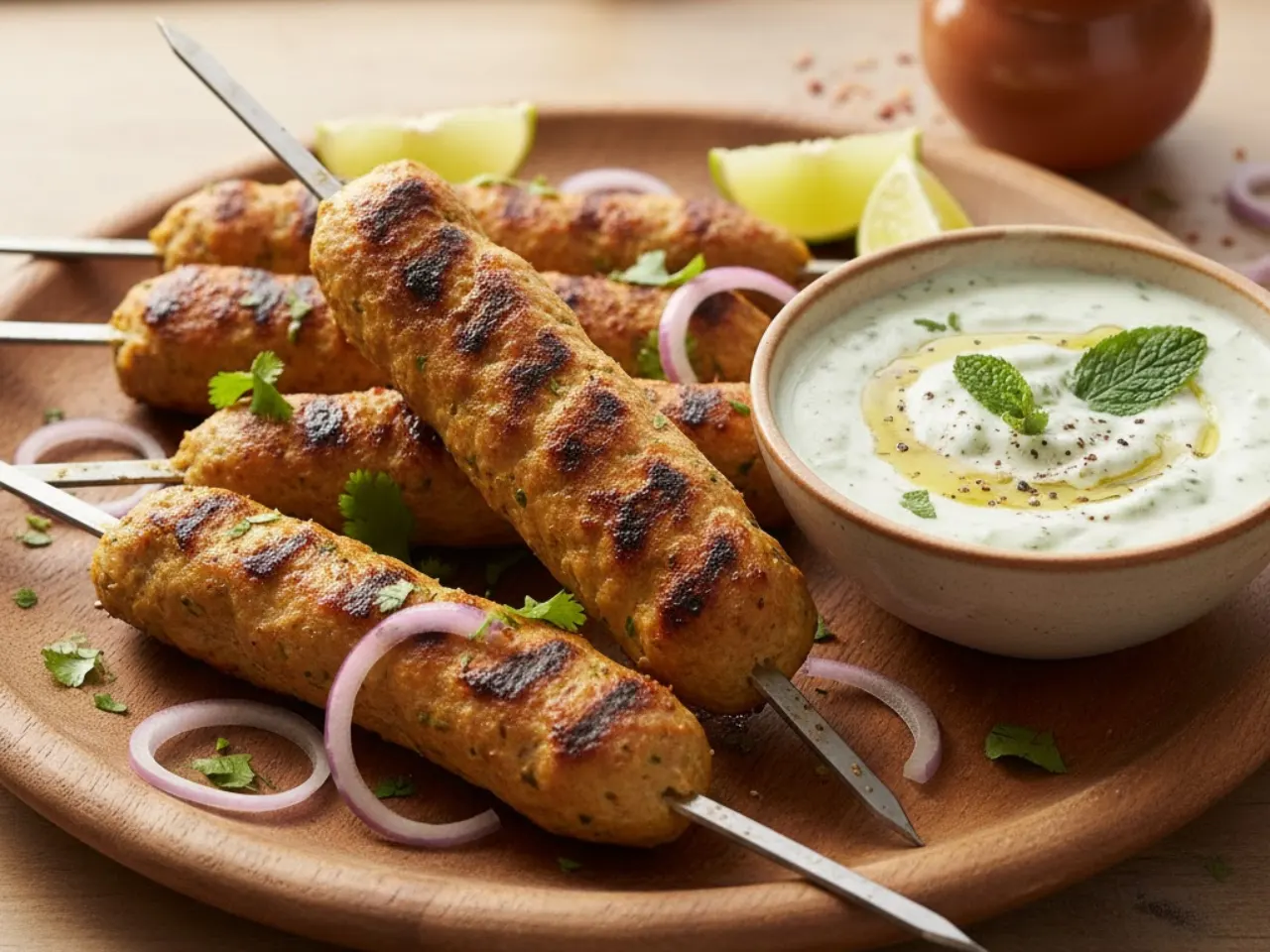 3 Chicken Seekh Kebab mit Minze-Joghurt