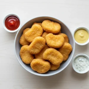 Golden fried chicken nuggets on a plate