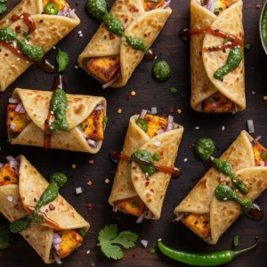 Green chilli paratha roll spicy green chilli flavor