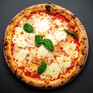 Margherita pizza with tomato and mozzarella
