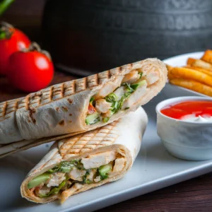 Shawarma sandwich with fresh vegetables
