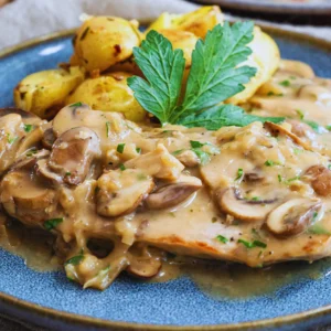 Schnitzel with onions and mushrooms